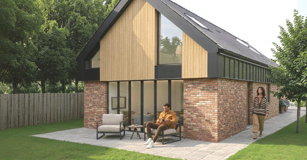 The project focused on replacing an existing greenhouse and sheds with a carefully designed annexe building that supports the main house while sitting comfortably within the landscape.