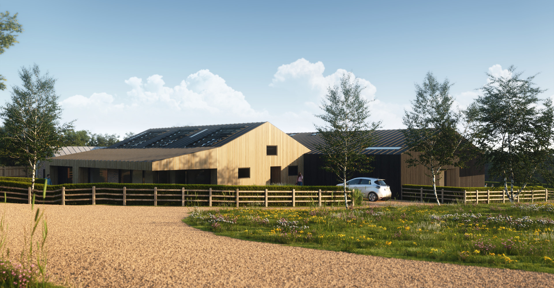 Cowden Farm is the transformation of a small cluster of agricultural buildings on the edge of Five Ashes.