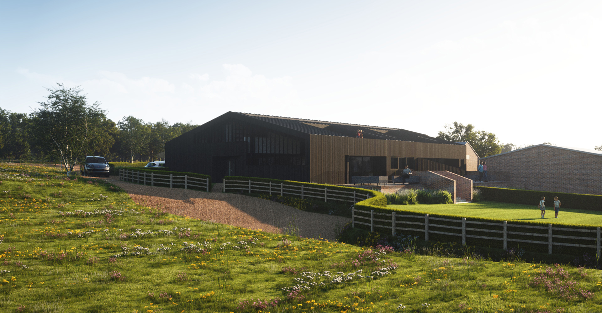Mezzanine levels and roof terraces introduce additional living areas while making the most of the generous roof heights and surrounding views.