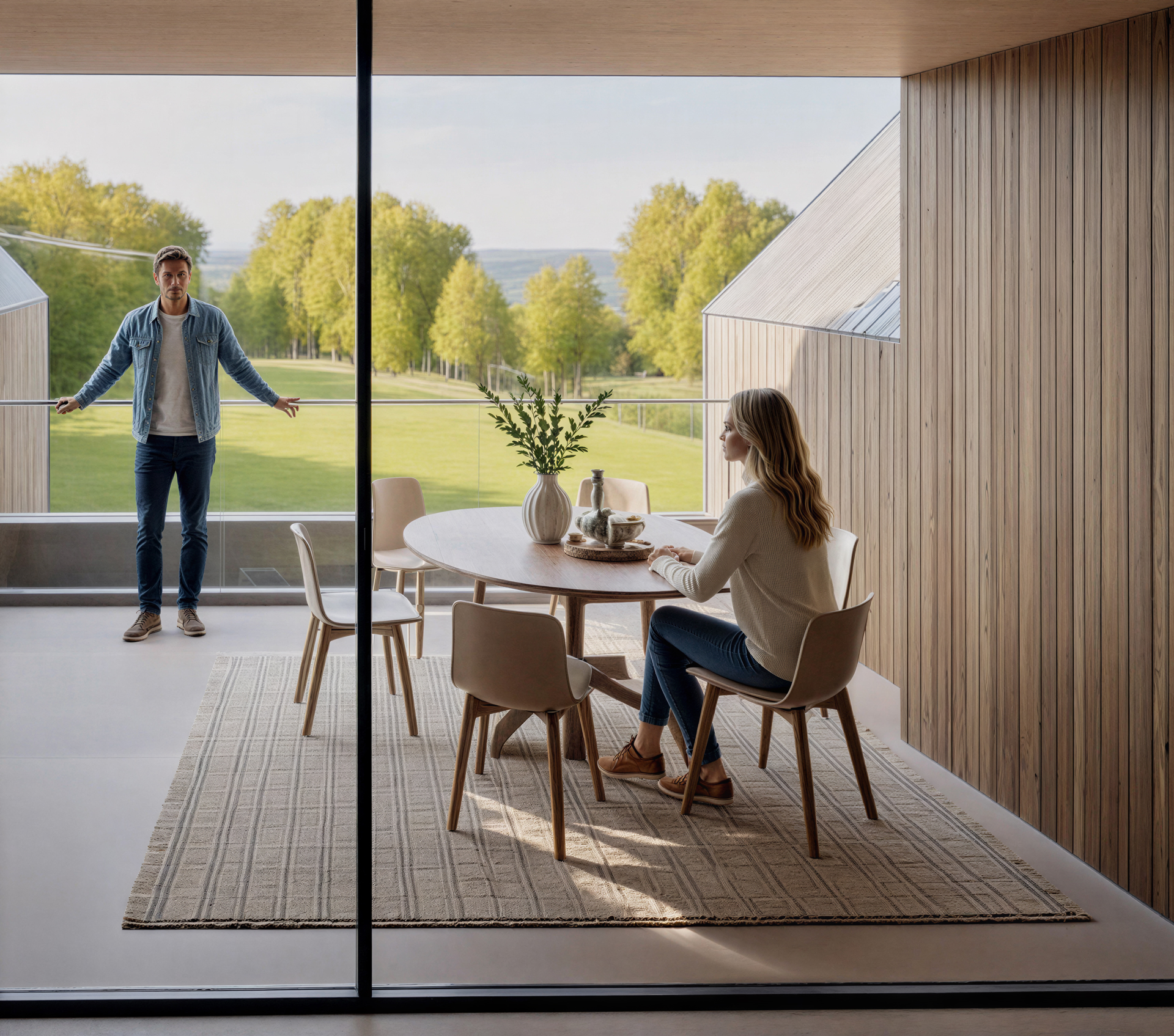 The scheme takes advantage of the site’s sloping terrain by partially embedding the building into the ground, minimising its visual impact while maintaining views across the surrounding countryside.