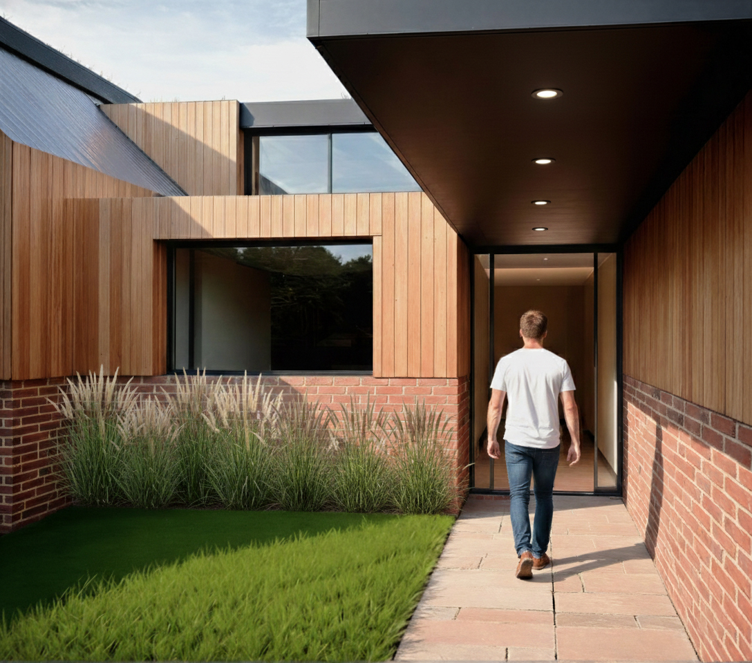 The design responds to the rural character of Ethnam Lane while introducing a modern architectural form.