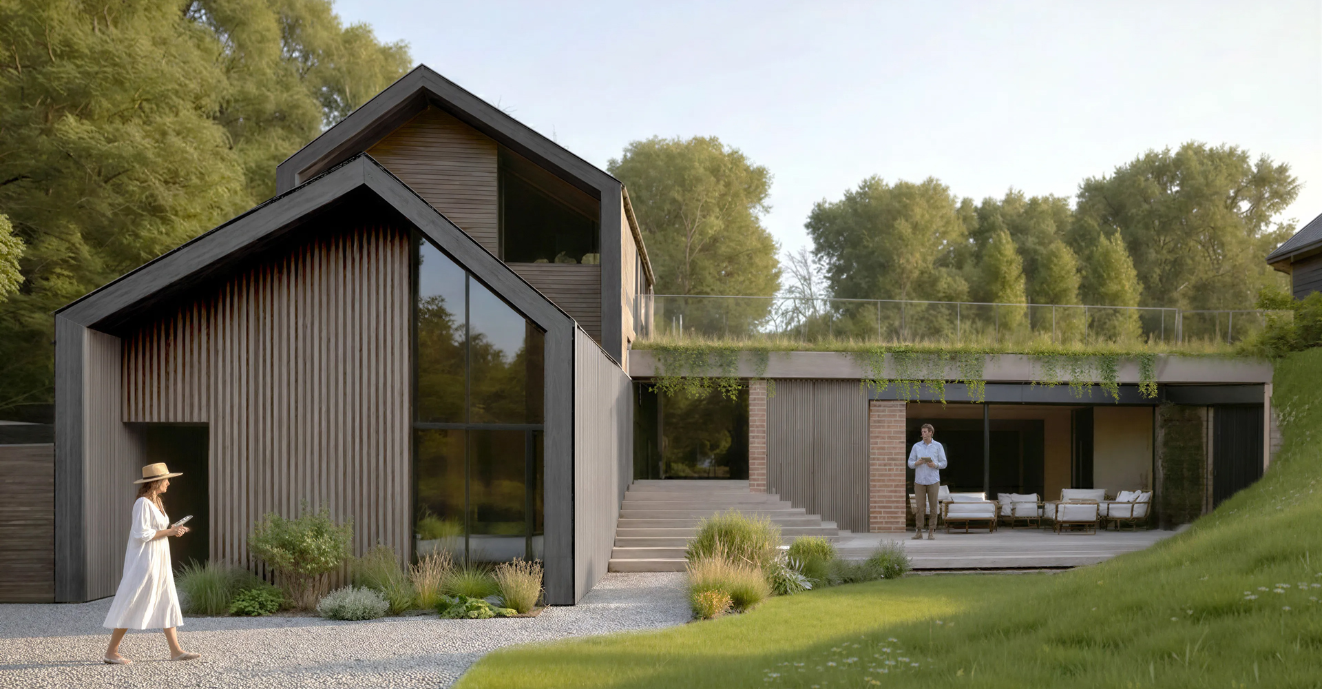 Parsonage House is a contemporary four-bedroom home designed to sit quietly within a sensitive village setting beside historic listed cottages.