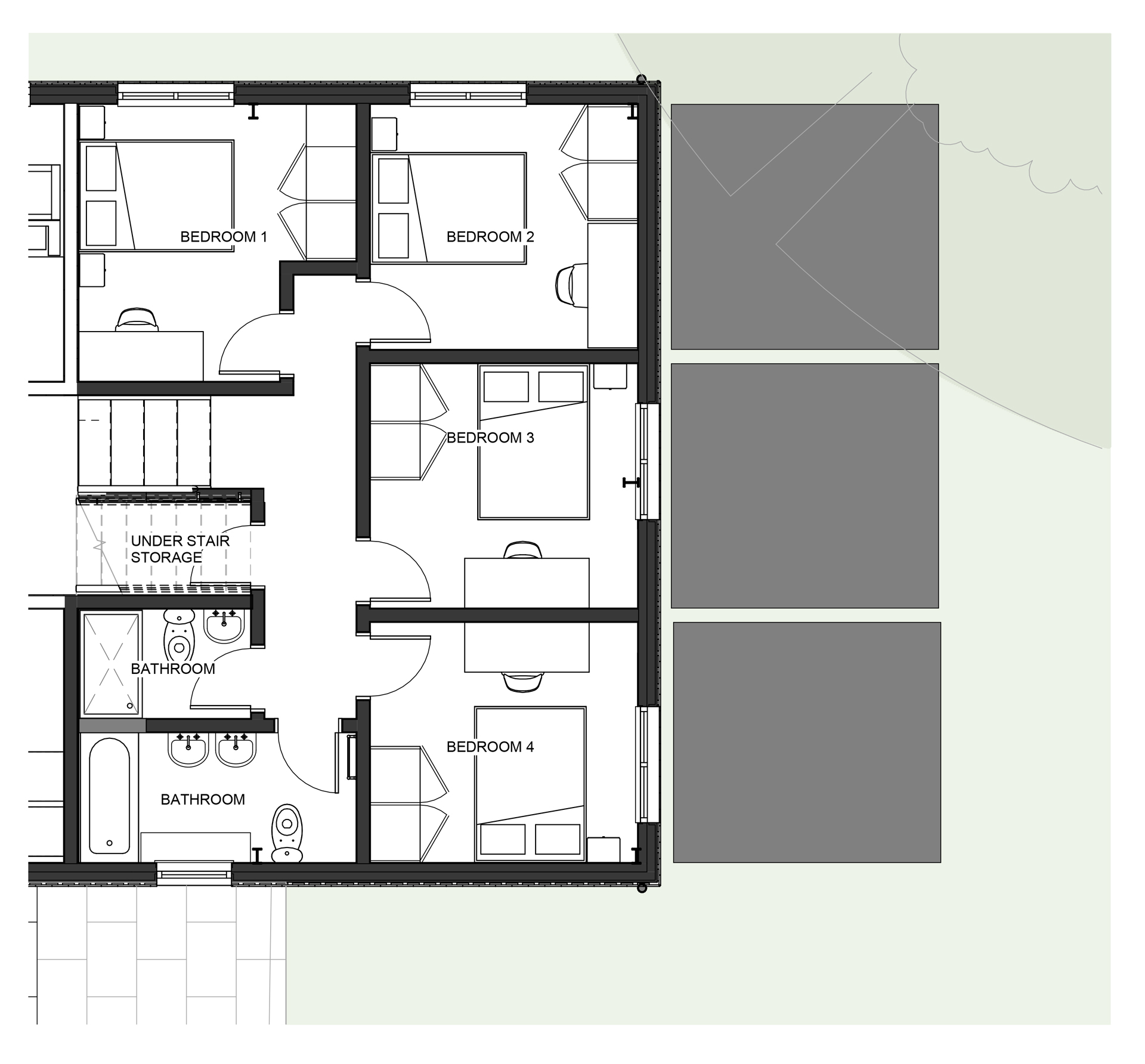 This approach allows additional bedrooms to be incorporated without increasing the building’s overall size