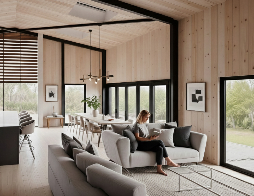 Passalls Farm transforms a disused agricultural barn into a spacious six-bedroom family home while carefully retaining the original structure and footprint.